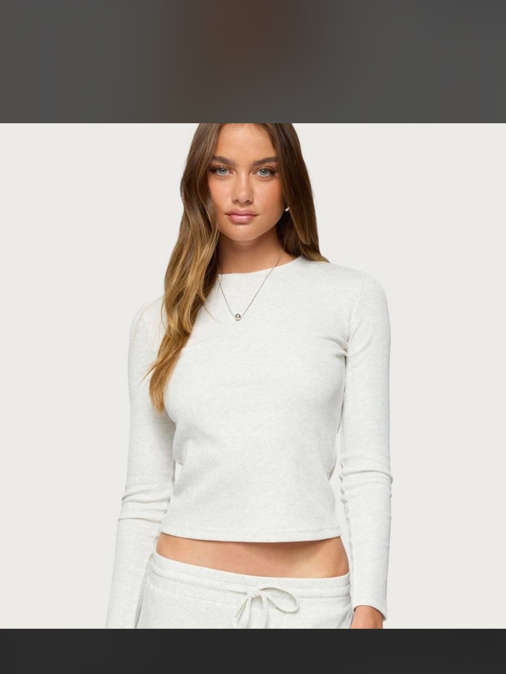 Edikted Long Sleeve Crewneck Top in Light Gray
